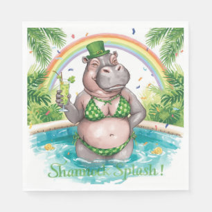 St. Patrick’s Day Glam Hippo Bikini in the pool  Napkin