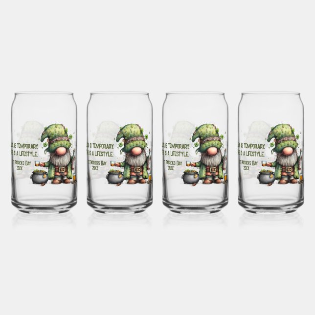 St. Patrick’s Day Gnome Illustration with Shamrock Can Glass (Front)