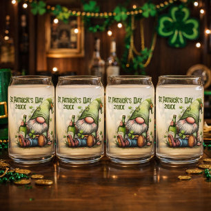 St. Patrick’s Day Gnome Illustration with Shamrock Can Glass