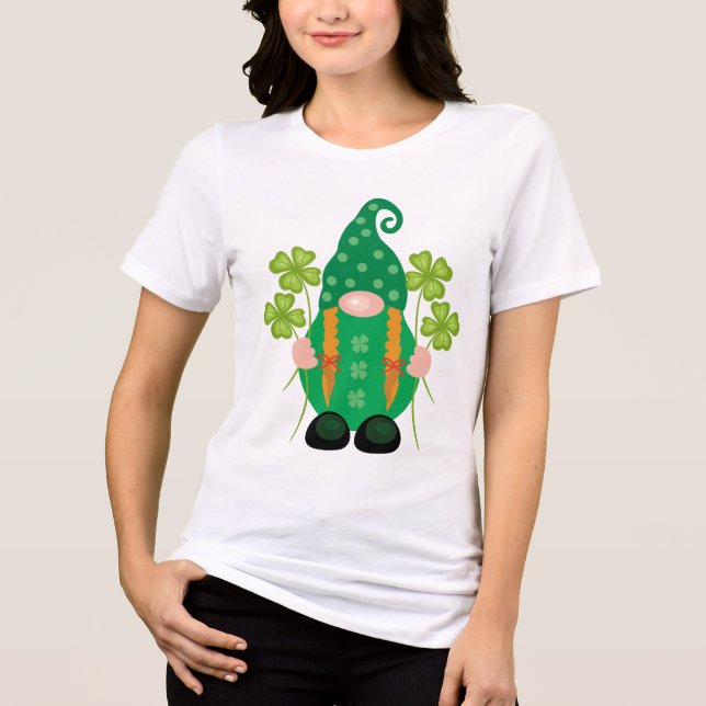 St. Patrick’s Day Gnome with Shamrocks Tri-Blend Shirt (Front)