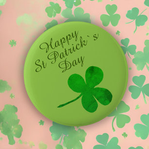 St Patrick`s Day Good Luck Shamrock 6 Cm Round Badge
