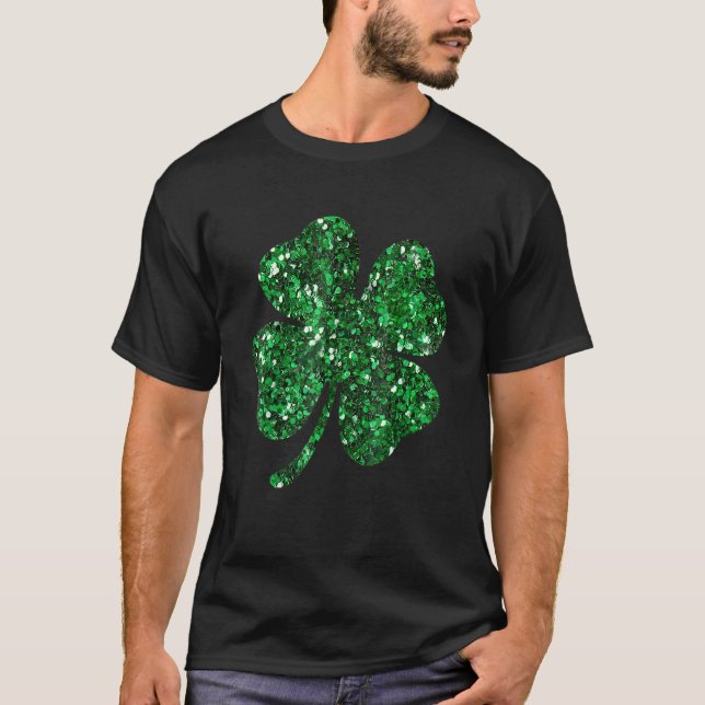 St Patrick S Day Green Glitter C  Shamrock T-Shirt (Front)