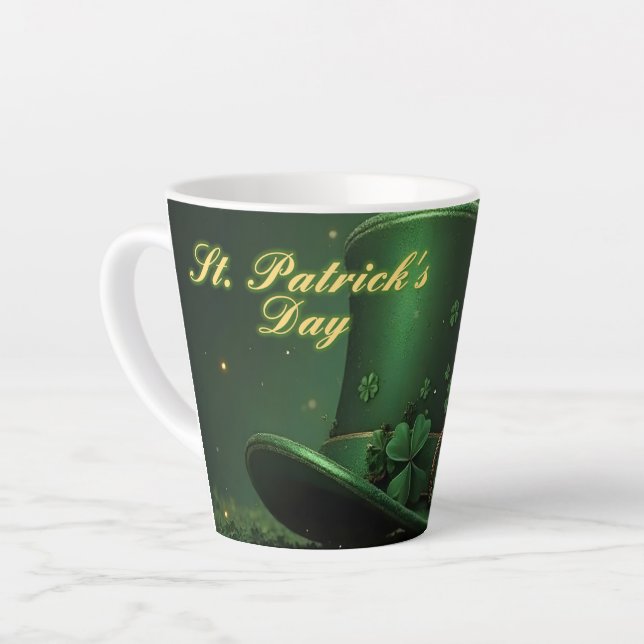 St. Patrick’s Day Hat and Shamrock Design Latte Mug (Left Angle)