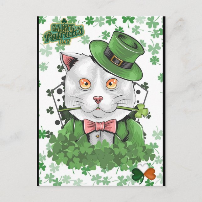 St. Patrick’s Day Irish Cat Postcard (Front)