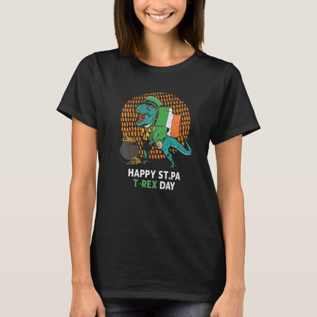 St. Patrick`s Day Irish Flag T-Rex Lucky Cloverlea T-Shirt (Front)
