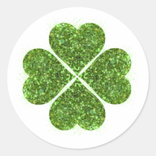 St. Patrick’s day, Irish green glittering clover Classic Round Sticker