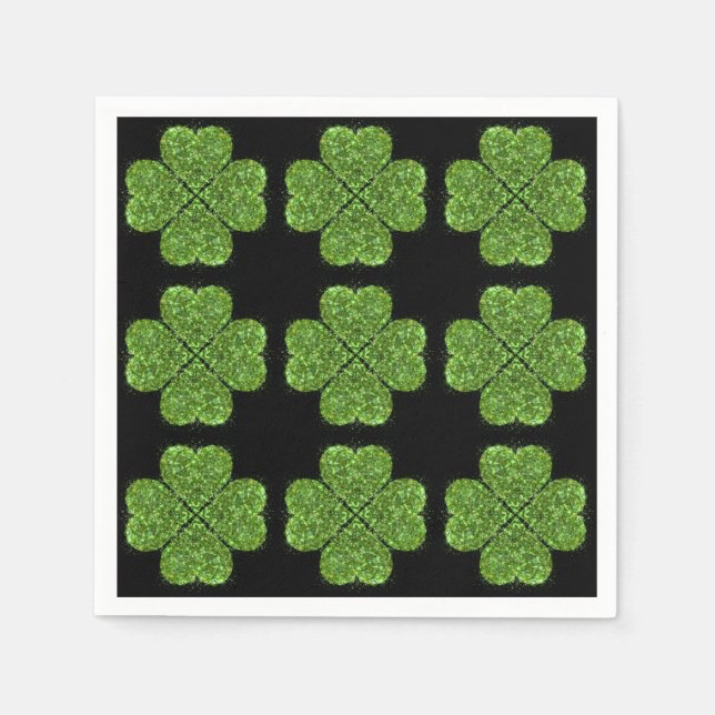 St. Patrick’s day, Irish green glittering clover Napkin (Front)