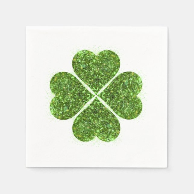 St. Patrick’s day, Irish green glittering clover Napkin (Front)