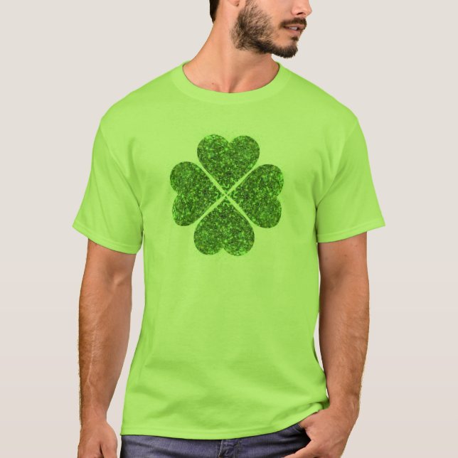 St. Patrick’s day, Irish green glittering clover T-Shirt (Front)