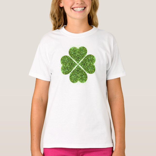 St. Patrick’s day, Irish green glittering clover T-Shirt (Front)