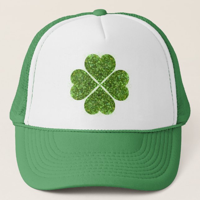 St. Patrick’s day, Irish green glittering clover Trucker Hat (Front)