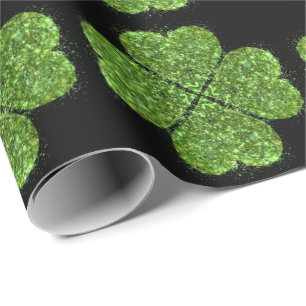 St. Patrick’s day, Irish green glittering clover Wrapping Paper