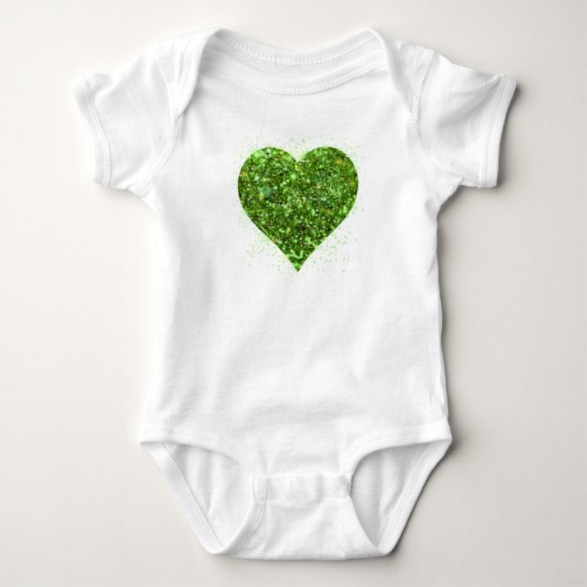 St. Patrick’s day, Irish green glittering heart Baby Bodysuit (Front)