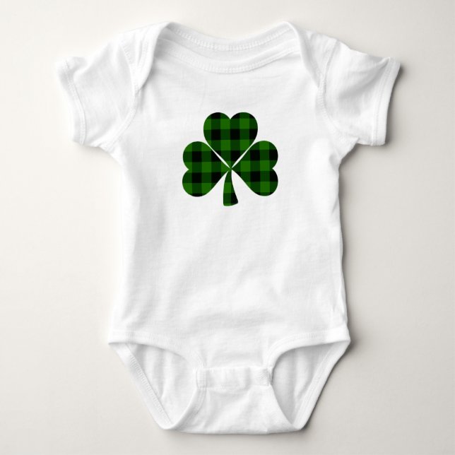 St. Patrick’s day, Irish green plaid shamrock Baby Bodysuit (Front)