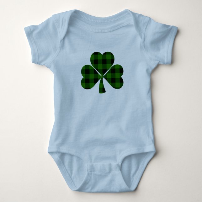 St. Patrick’s day, Irish green plaid shamrock Baby Bodysuit (Front)