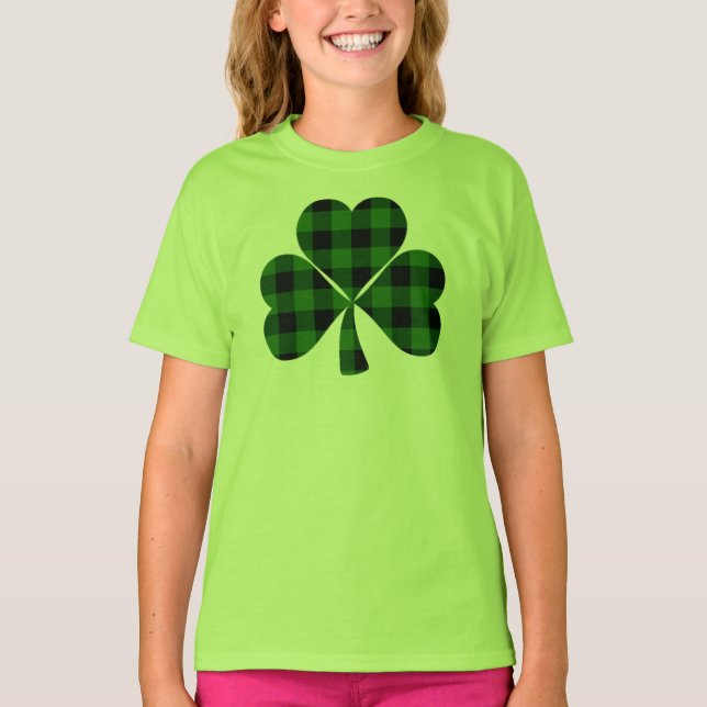 St. Patrick’s day, Irish green plaid shamrock T-Shirt (Front)