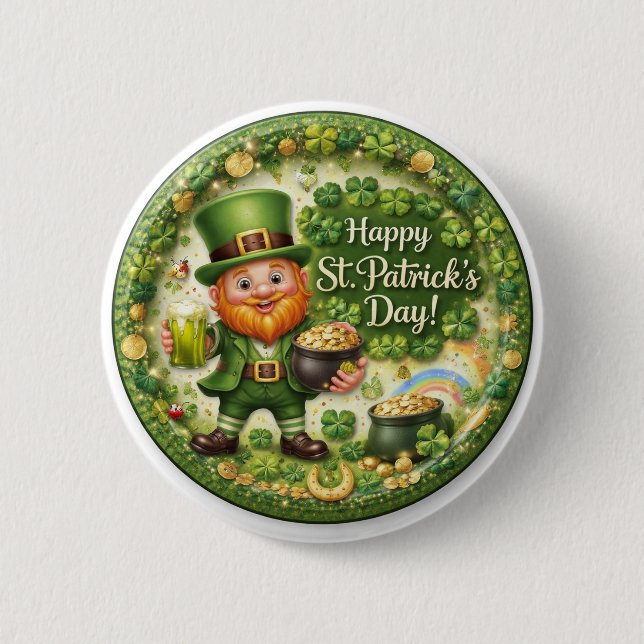 St. Patrick’s Day Leprechaun Button (Front)