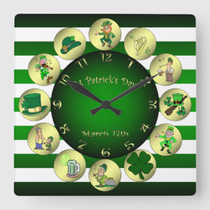 St Patrick’s Day ~ Leprechaun ~ "Erin Go Bragh" ~ Square Wall Clock