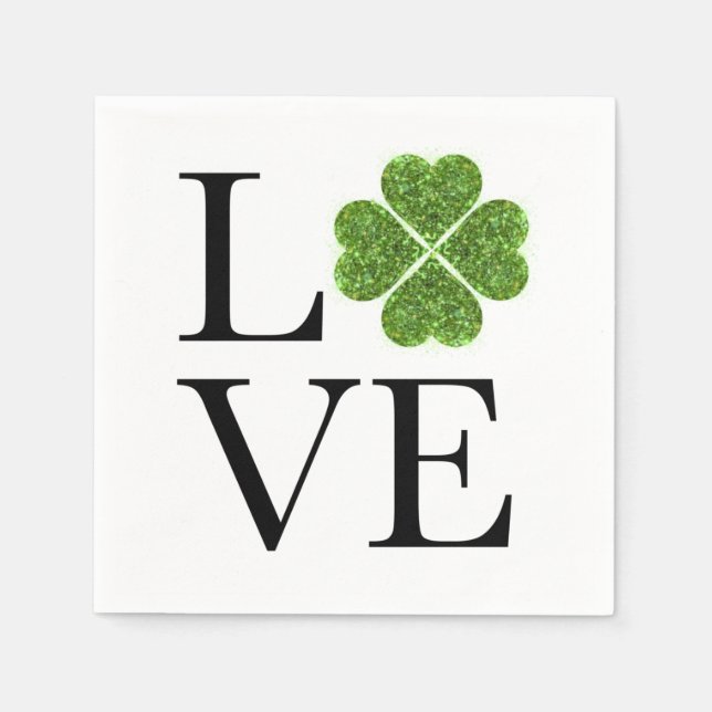 St. Patrick’s day  - Love | green glitter shamrock Napkin (Front)