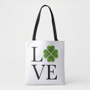 St. Patrick’s day Love green glitter shamrock Tote Bag