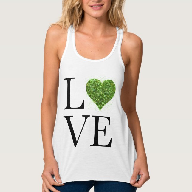 St. Patrick’s day | Love | green glittering heart Singlet (Front)