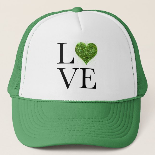 St. Patrick’s day | Love | green glittering heart Trucker Hat (Front)