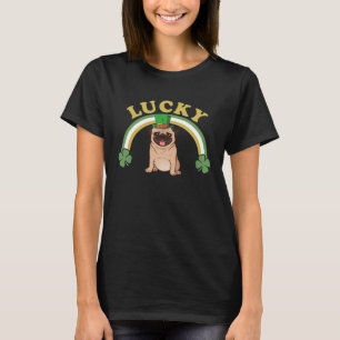 St Patrick s Day Lucky Pug Dog Rainbow Leprechaun T-Shirt