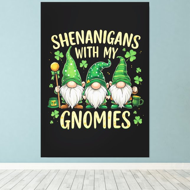 St Patrick’s Day Lucky Shamrock Gnome  Canvas Print (Insitu(Wood Floor))