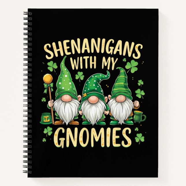 St Patrick’s Day Lucky Shamrock Gnome  Notebook (Front)