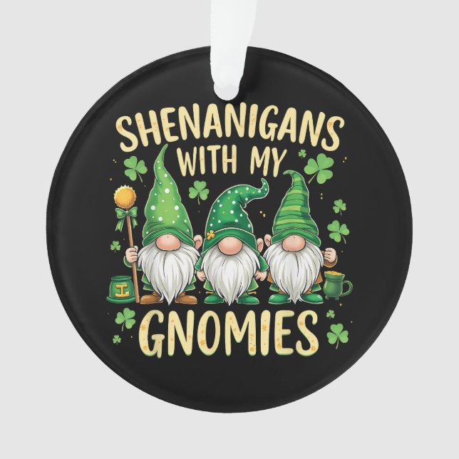 St Patrick’s Day Lucky Shamrock Gnome  Ornament (Front)