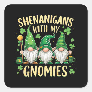 St Patrick’s Day Lucky Shamrock Gnome  Square Sticker