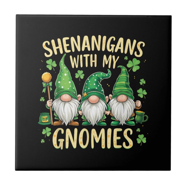 St Patrick’s Day Lucky Shamrock Gnome  Tile (Front)