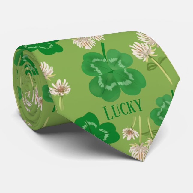 St Patrick’s Day Neck Tie Green Lucky Clover (Rolled)