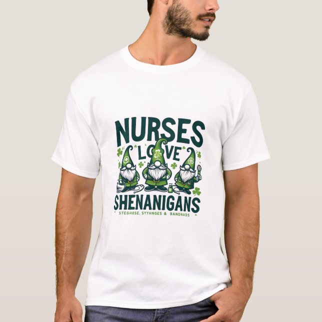 St. Patrick’s Day Nurses – Gnome Shenanigans T-Shirt (Front)