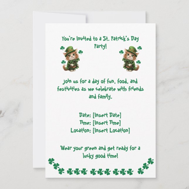 St. Patrick’s Day Party Invitation – For Cat Lover (Front)