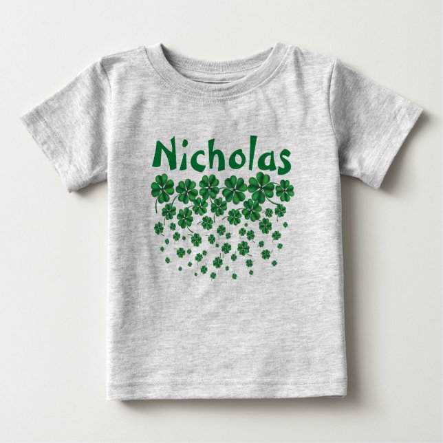St. Patrick’s Day Personalised name with shamrocks Baby T-Shirt (Front)