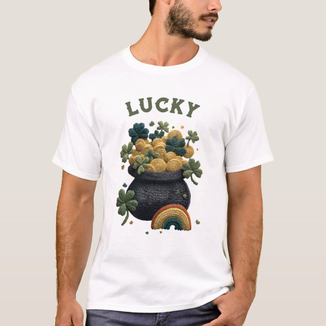 St Patrick’s Day Pot of Gold Shamrock Rainbow T-Shirt (Front)