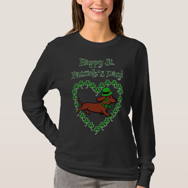 St Patrick S Day Red Smooth Dachshund T-Shirt (Front)