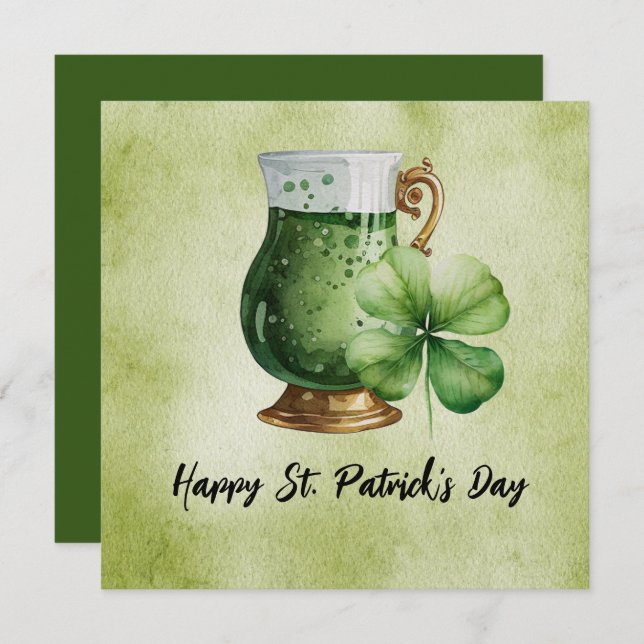 St. Patrick’s Day Shamrock Clover and beer  Card (Front/Back)