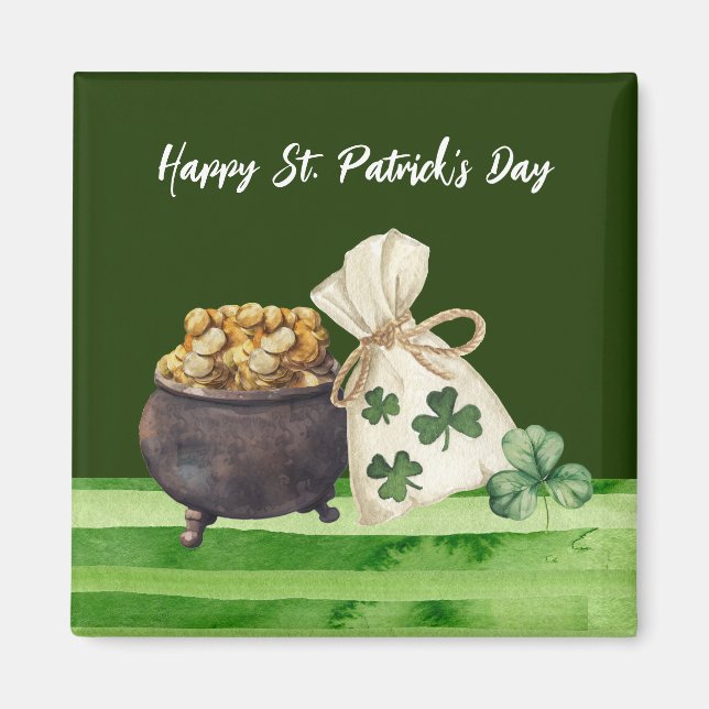 St. Patrick’s Day Shamrock Clover and Pot   Magnet (Front)