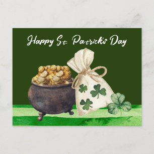 St. Patrick’s Day Shamrock Clover and Pot   Postcard