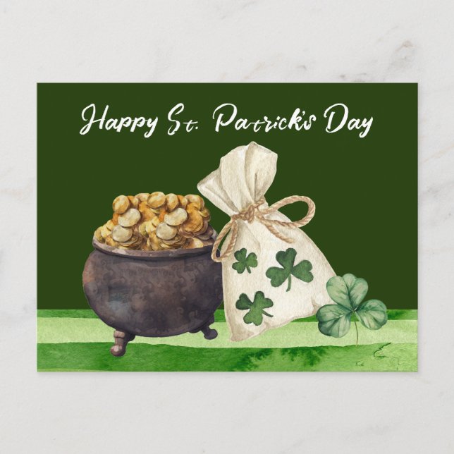 St. Patrick’s Day Shamrock Clover and Pot   Postcard (Front)