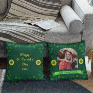St. Patrick’s Day Shamrock Family Photo Keepsake Cushion