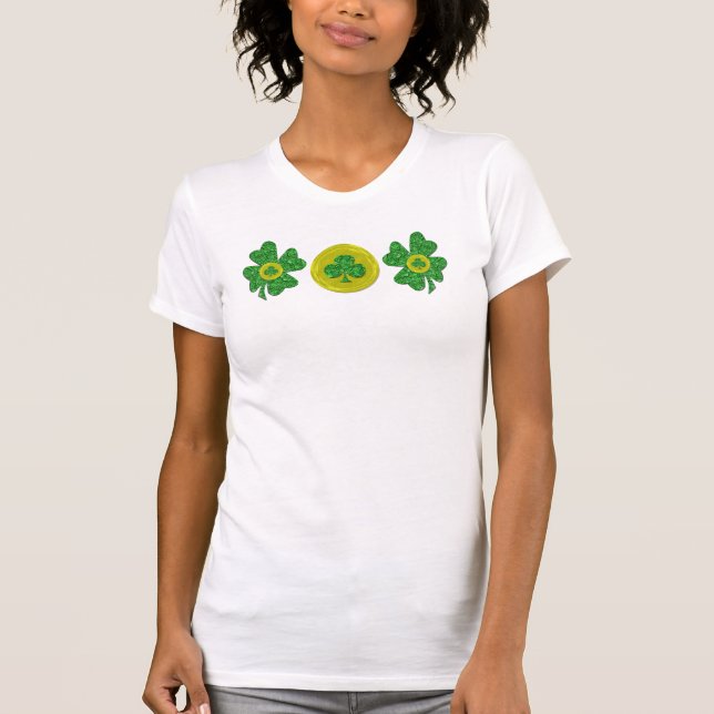 St Patrick’s Day Shamrocks and Gold Coin  T-Shirt (Front)