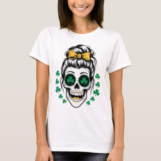 St. Patrick’s Day Skull with Shamrocks and Messy T-Shirt