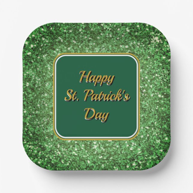 St. Patrick’s day sparkle glitter green pattern Paper Plate (Front)