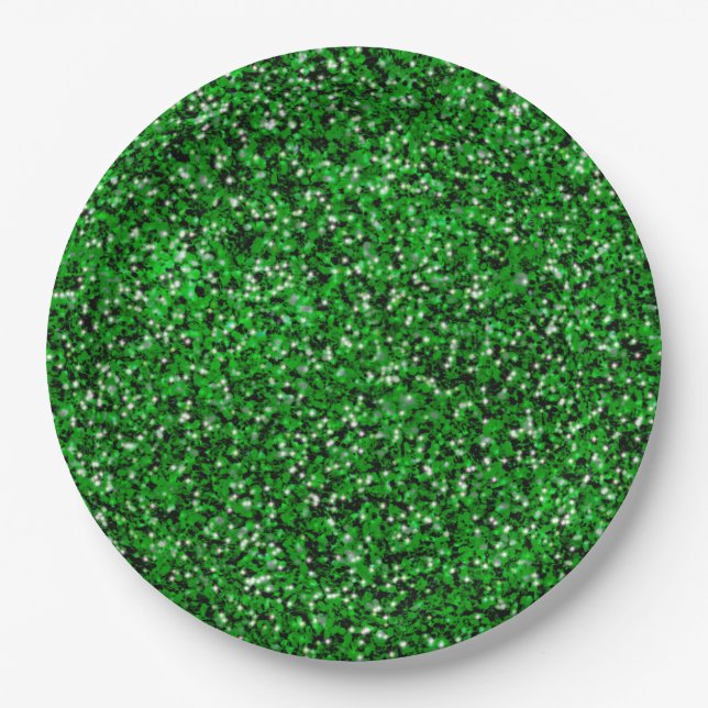 St. Patrick’s day sparkle glitter kelly green  Paper Plate (Front)