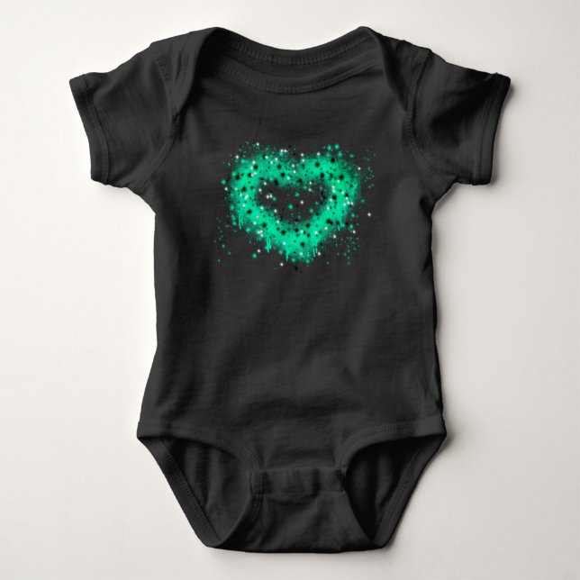St. Patrick’s day | spray paint glittering heart Baby Bodysuit (Front)