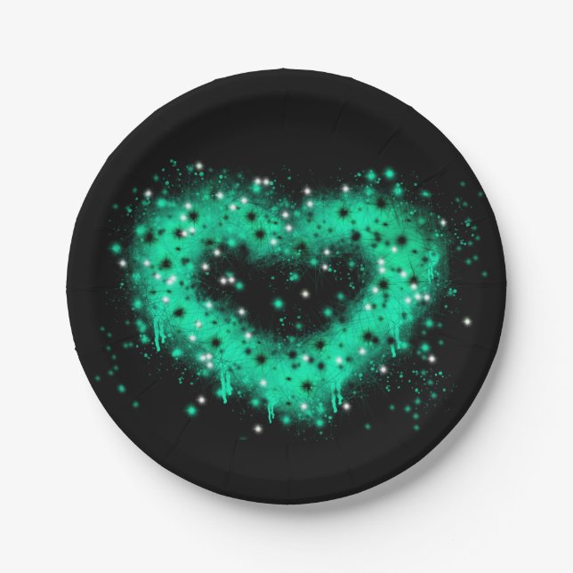 St. Patrick’s day | spray paint glittering heart Paper Plate (Front)
