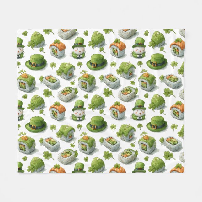 St. Patrick’s Day Sushi Rolls & Shamrock Fleece Blanket (Front (Horizontal))